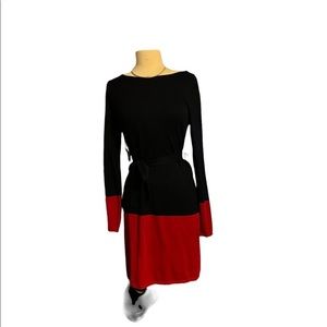 Bobeau  black and red lite sweater dress‎ with waist tie